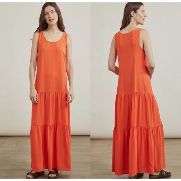 Elizabeth and Jane's Orange 3 Tiered Sleeveless Maxi Dress Women's Size Medium M - Picture 13 of 13